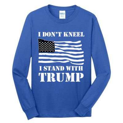 I Don't Kneel I Stand With Trump Tee Usa Flag Gift Black Tall Long Sleeve T-Shirt