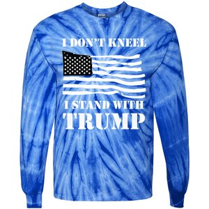 I Don't Kneel I Stand With Trump Tee Usa Flag Gift Black Tie-Dye Long Sleeve Shirt