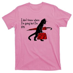 I Don't Know Where I'm Going But I'm Gay Funny Black Cat T-Shirt