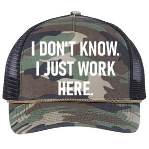 I DonT Know I Just Work Here Funny Jokes Sarcastic Retro Rope Trucker Hat Cap