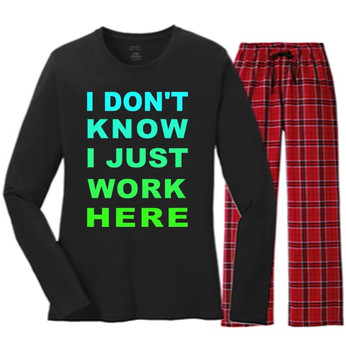 I Dont Know I Just Work Here Women's Long Sleeve Flannel Pajama Set 