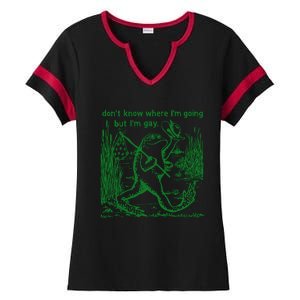 I DonT Know Where IM Going But IM Gay Frog Lgbt Pride Ladies Halftime Notch Neck Tee