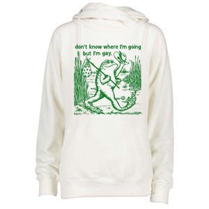 I DonT Know Where IM Going But IM Gay Frog Lgbt Pride Womens Funnel Neck Pullover Hood