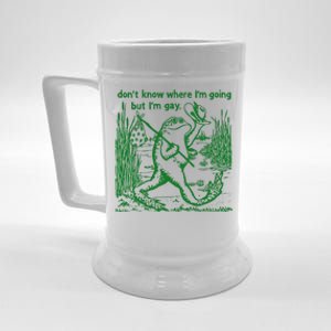 I DonT Know Where IM Going But IM Gay Frog Lgbt Pride Beer Stein