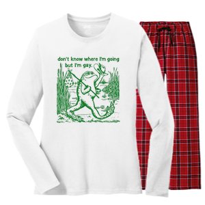 I DonT Know Where IM Going But IM Gay Frog Lgbt Pride Women's Long Sleeve Flannel Pajama Set 