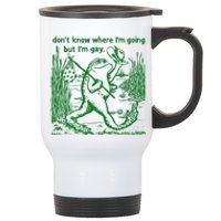 I DonT Know Where IM Going But IM Gay Frog Lgbt Pride Stainless Steel Travel Mug