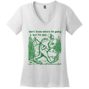 I DonT Know Where IM Going But IM Gay Frog Lgbt Pride Women's V-Neck T-Shirt