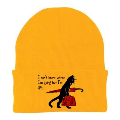 I Don't Know Where I'm Going But I'm Gay Funny Black Cat Knit Cap Winter Beanie