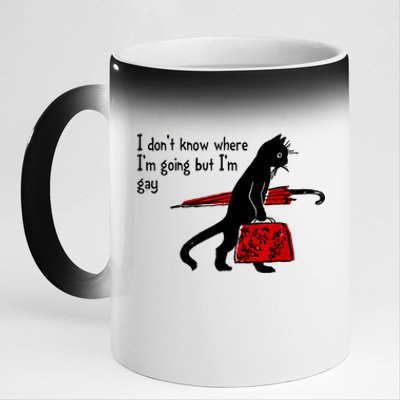 I Don't Know Where I'm Going But I'm Gay Funny Black Cat 11oz Black Color Changing Mug