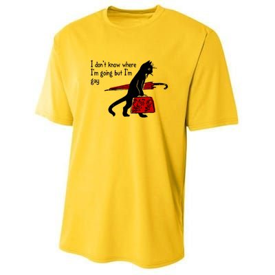 I Don't Know Where I'm Going But I'm Gay Funny Black Cat Youth Performance Sprint T-Shirt