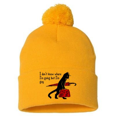 I Don't Know Where I'm Going But I'm Gay Funny Black Cat Pom Pom 12in Knit Beanie