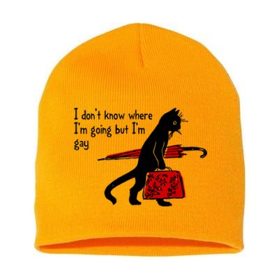 I Don't Know Where I'm Going But I'm Gay Funny Black Cat Short Acrylic Beanie