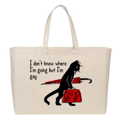 I Don't Know Where I'm Going But I'm Gay Funny Black Cat Cotton Canvas Jumbo Tote