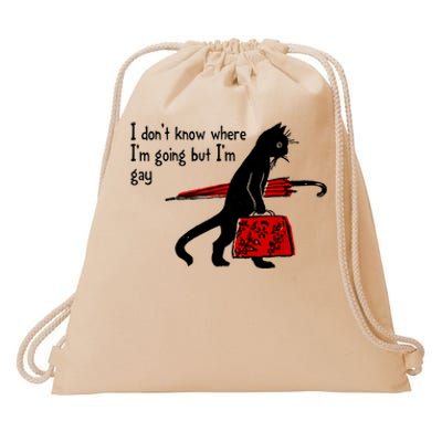 I Don't Know Where I'm Going But I'm Gay Funny Black Cat Drawstring Bag