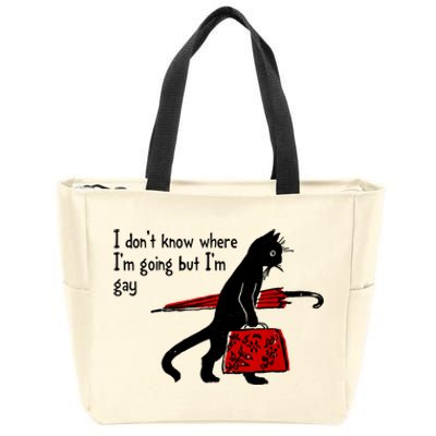 I Don't Know Where I'm Going But I'm Gay Funny Black Cat Zip Tote Bag