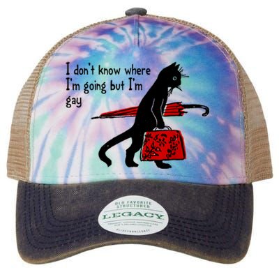 I Don't Know Where I'm Going But I'm Gay Funny Black Cat Legacy Tie Dye Trucker Hat