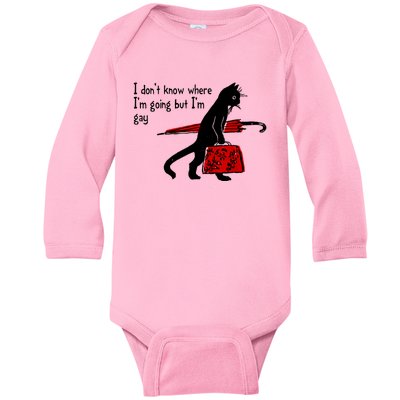 I Don't Know Where I'm Going But I'm Gay Funny Black Cat Baby Long Sleeve Bodysuit