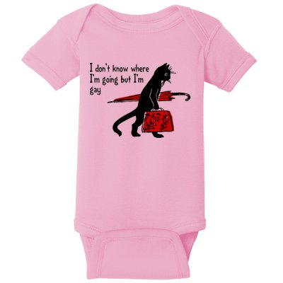 I Don't Know Where I'm Going But I'm Gay Funny Black Cat Baby Bodysuit