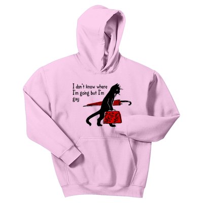 I Don't Know Where I'm Going But I'm Gay Funny Black Cat Kids Hoodie