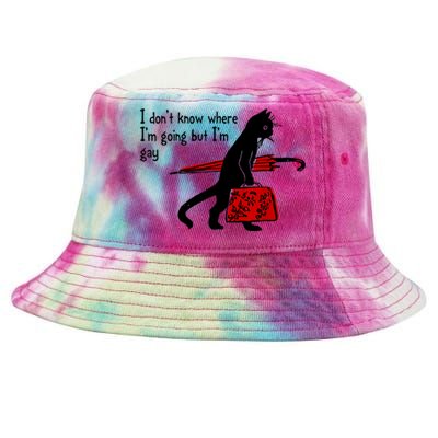 I Don't Know Where I'm Going But I'm Gay Funny Black Cat Tie-Dyed Bucket Hat