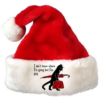 I Don't Know Where I'm Going But I'm Gay Funny Black Cat Premium Christmas Santa Hat