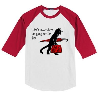 I Don't Know Where I'm Going But I'm Gay Funny Black Cat Kids Colorblock Raglan Jersey