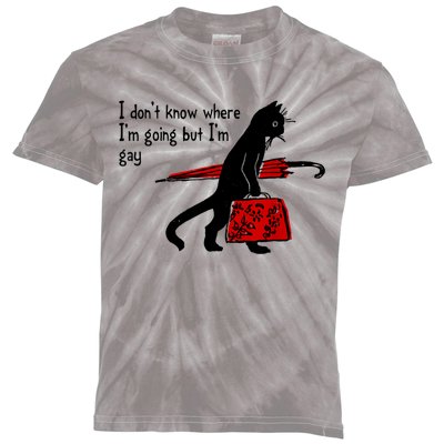 I Don't Know Where I'm Going But I'm Gay Funny Black Cat Kids Tie-Dye T-Shirt