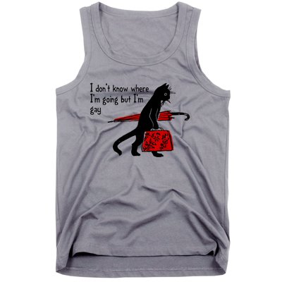 I Don't Know Where I'm Going But I'm Gay Funny Black Cat Tank Top