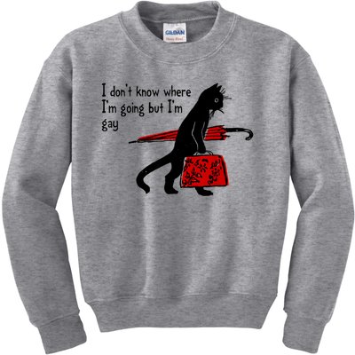 I Don't Know Where I'm Going But I'm Gay Funny Black Cat Kids Sweatshirt