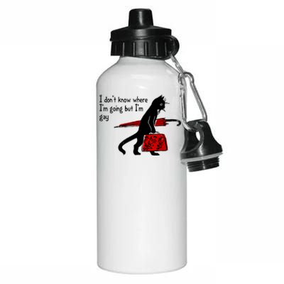 I Don't Know Where I'm Going But I'm Gay Funny Black Cat Aluminum Water Bottle