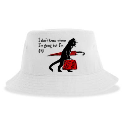 I Don't Know Where I'm Going But I'm Gay Funny Black Cat Sustainable Bucket Hat