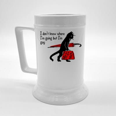 I Don't Know Where I'm Going But I'm Gay Funny Black Cat Beer Stein