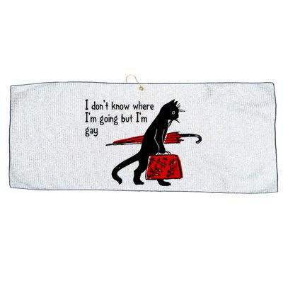 I Don't Know Where I'm Going But I'm Gay Funny Black Cat Large Microfiber Waffle Golf Towel