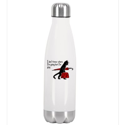 I Don't Know Where I'm Going But I'm Gay Funny Black Cat Stainless Steel Insulated Water Bottle