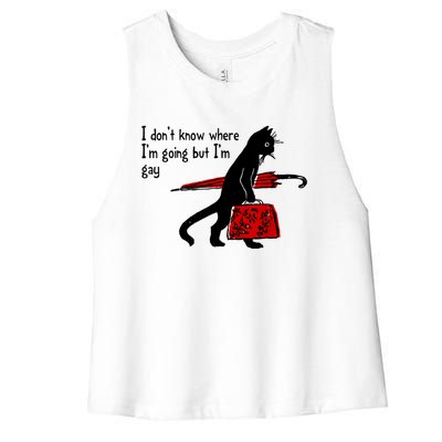 I Don't Know Where I'm Going But I'm Gay Funny Black Cat Women's Racerback Cropped Tank