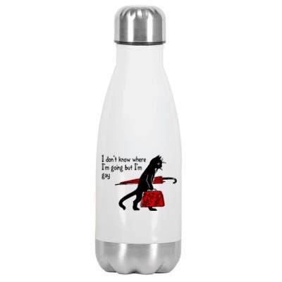 I Don't Know Where I'm Going But I'm Gay Funny Black Cat Stainless Steel Insulated Water Bottle