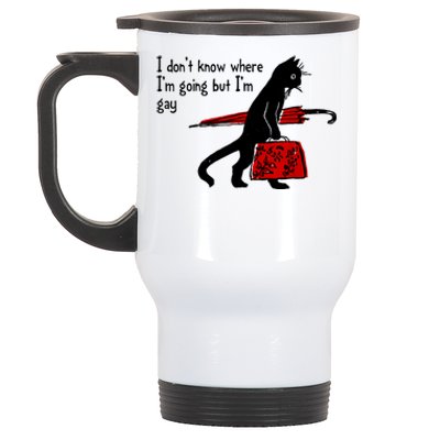 I Don't Know Where I'm Going But I'm Gay Funny Black Cat Stainless Steel Travel Mug