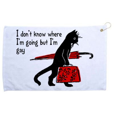 I Don't Know Where I'm Going But I'm Gay Funny Black Cat Grommeted Golf Towel