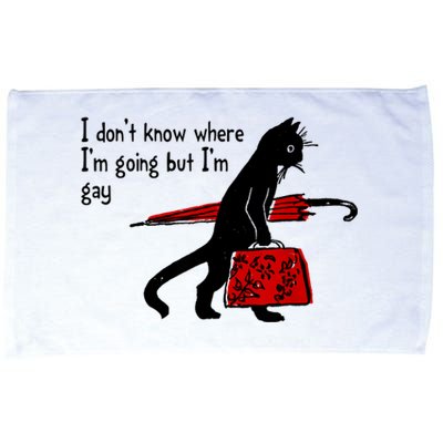 I Don't Know Where I'm Going But I'm Gay Funny Black Cat Microfiber Hand Towel