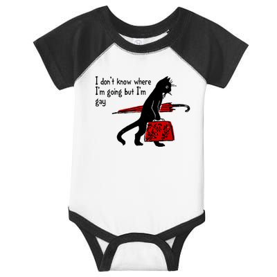 I Don't Know Where I'm Going But I'm Gay Funny Black Cat Infant Baby Jersey Bodysuit