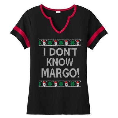 I Don't Know Margo Ugly Christmas Funny Movie Ladies Halftime Notch Neck Tee