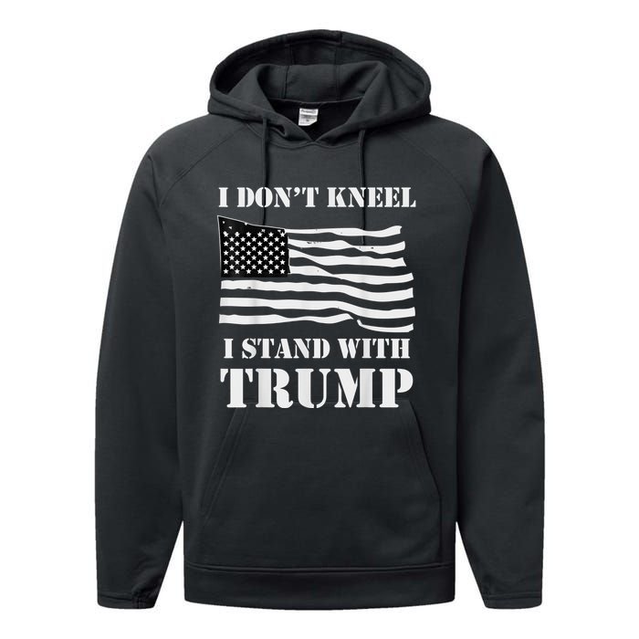 I Don't Kneel I Stand With Trump Tee USA Flag Performance Fleece Hoodie