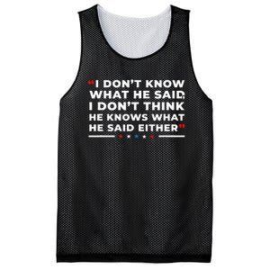 I Dont Know What He Said Funny Trump Presidential Debate Mesh Reversible Basketball Jersey Tank