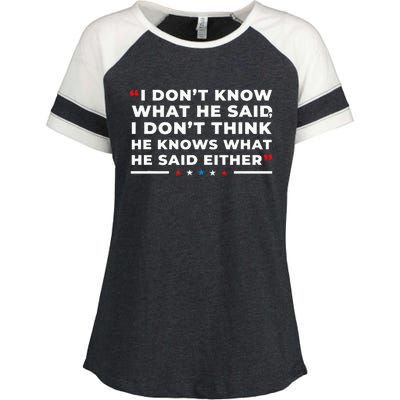 I Dont Know What He Said Funny Trump Presidential Debate Enza Ladies Jersey Colorblock Tee