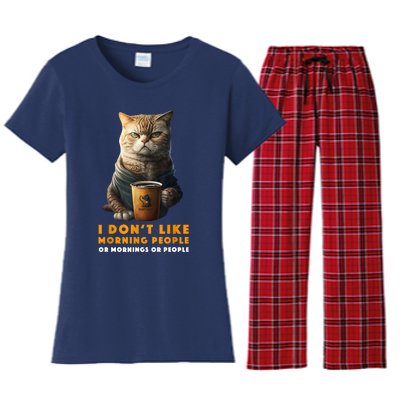 I Don't Like Morning People Or Mornings Or People Coffee Cat Women's Flannel Pajama Set