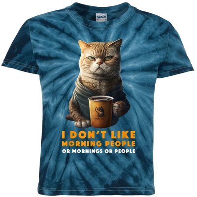 I Don't Like Morning People Or Mornings Or People Coffee Cat Kids Tie-Dye T-Shirt