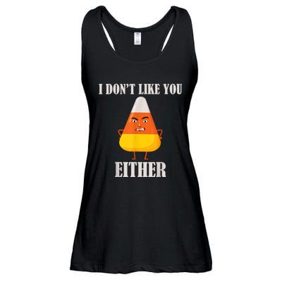 I Don't Like You Either Funny Halloween Candy Corn Ladies Essential Flowy Tank