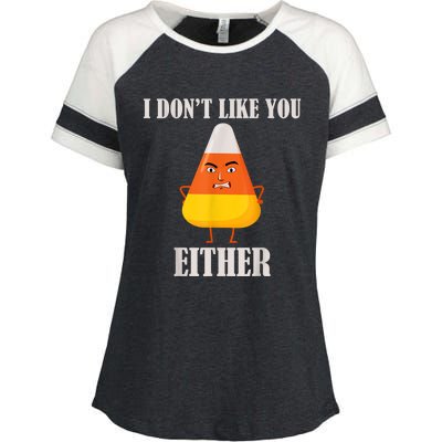 I Don't Like You Either Funny Halloween Candy Corn Enza Ladies Jersey Colorblock Tee