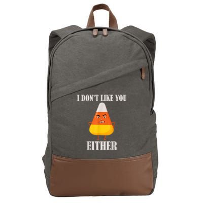 I Don't Like You Either Funny Halloween Candy Corn Cotton Canvas Backpack