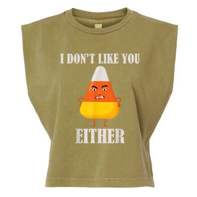 I Don't Like You Either Funny Halloween Candy Corn Garment-Dyed Women's Muscle Tee